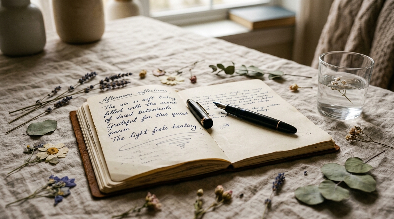 Journal de pratique des 4 accords toltèques avec notes personnelles et lumière naturelle